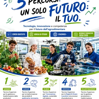 Locandina ITS Academy TAGSS: cinque percorsi formativi per il biennio 2026-2028 a Sassari, Elmas, Oristano e Sulcis Iglesiente